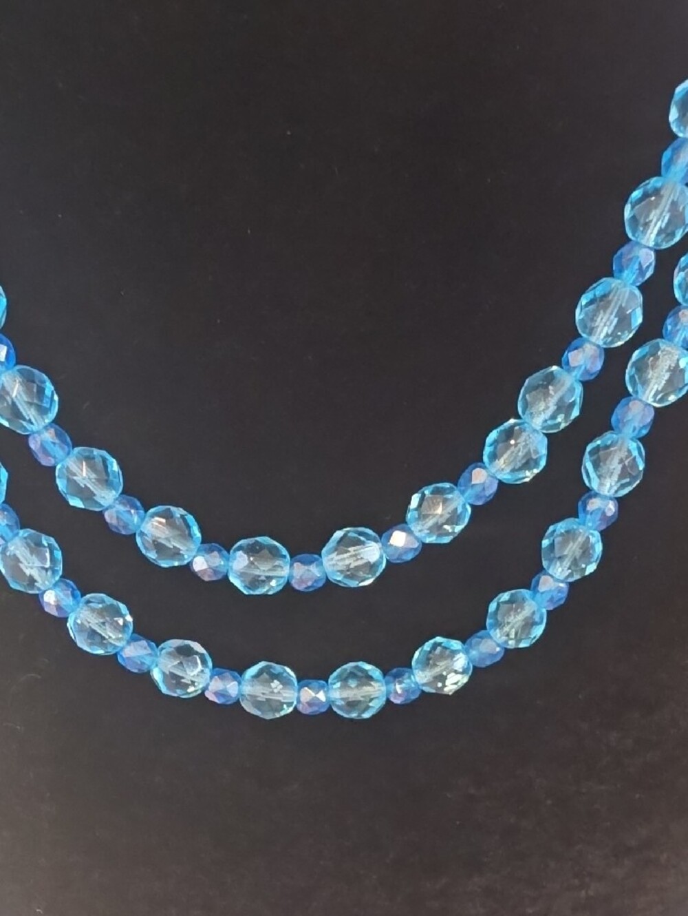 Blue Crystal Bead Double Strand Necklace, Adjustble, Hook Closure - Picture 2 of 4